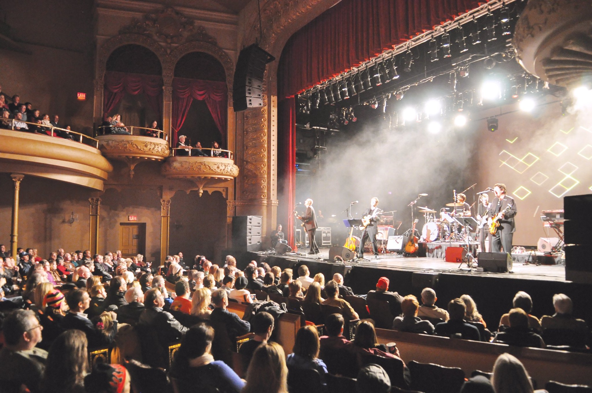 The interior of the opera house, including traditional theatre boxes.